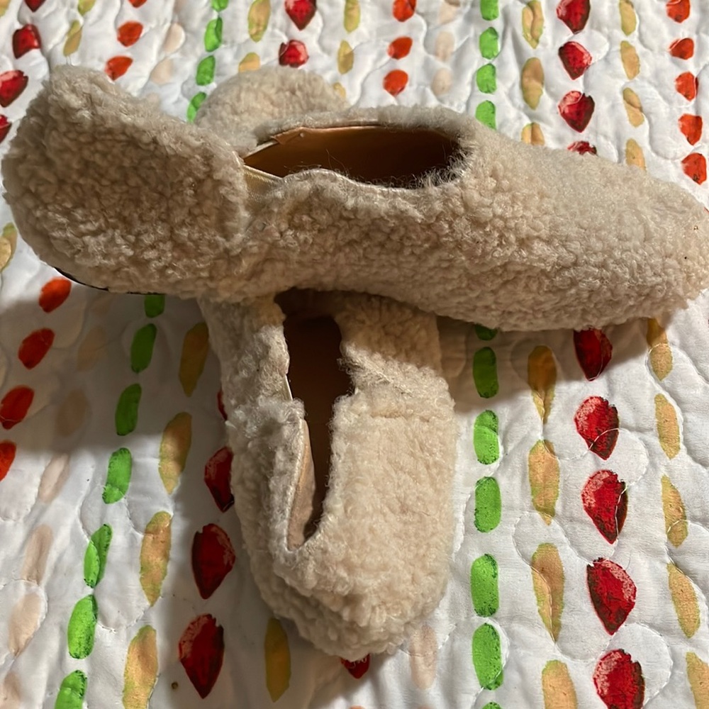 J. Crew, Sherpa like flats, they are cream color size 5.5 in woman’s